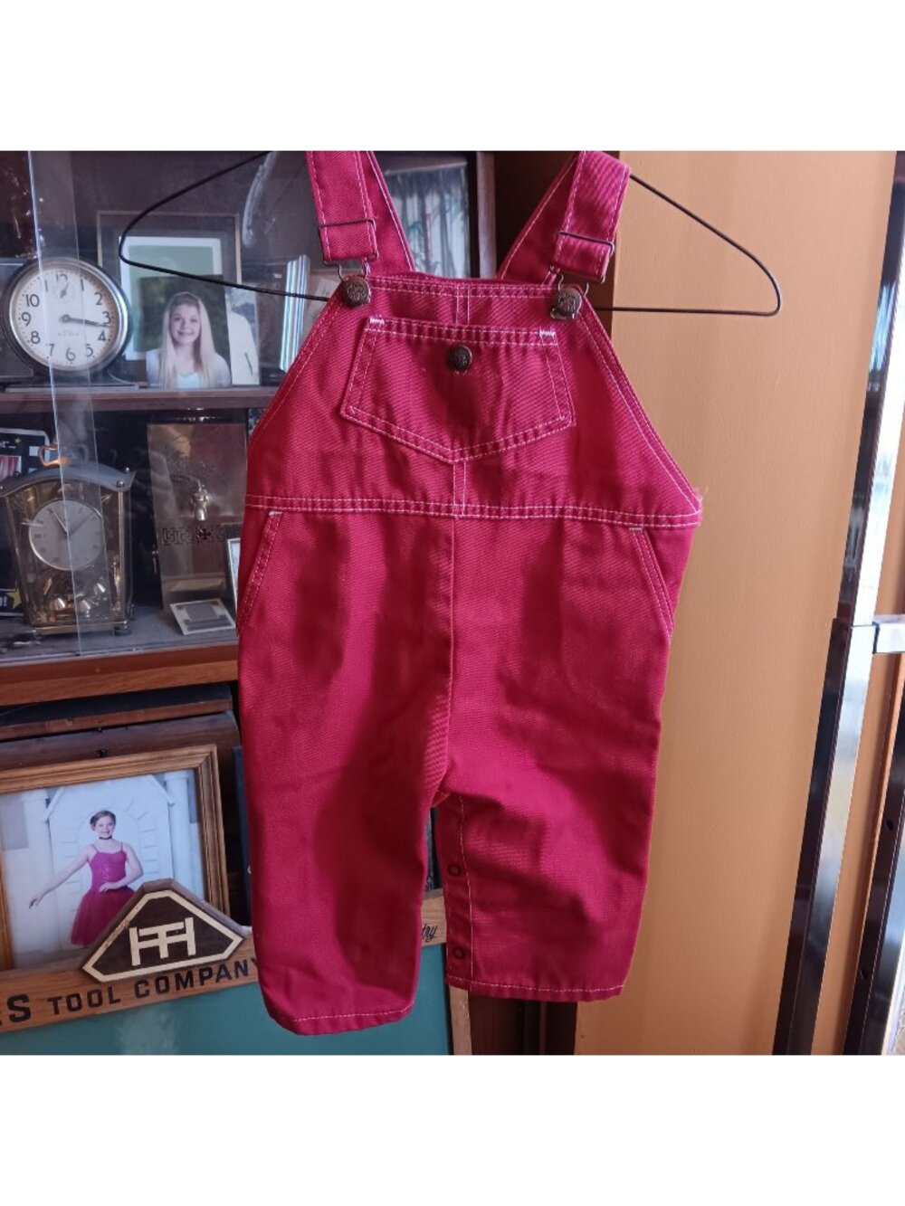 Vintage 1970's Red Toddler Overalls Size 2T Adjustable Straps Bulldog Leg Snaps